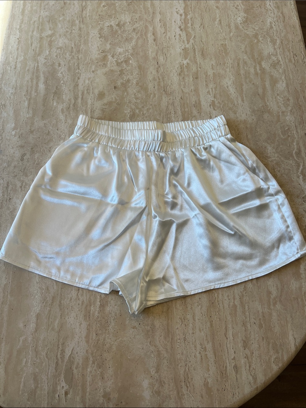 Women’s Satin 12th Tribe White Elastic-Waist Shorts (Bridal)
